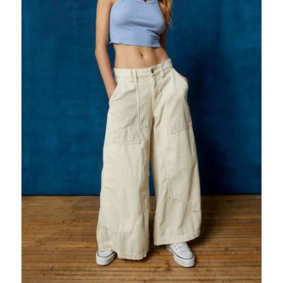 BDG Urban Outfitters Pants - BDG Urban Outfitters Cream Sienne Corduroy Wide Leg Paneled Utility Pants Size 6
